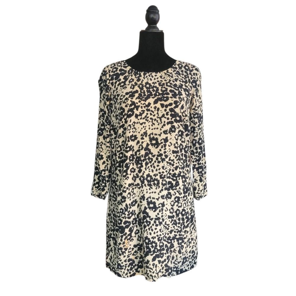 J.Crew Animal Print 3/4 Sleeve Boat Neck Shift Dress Size 0